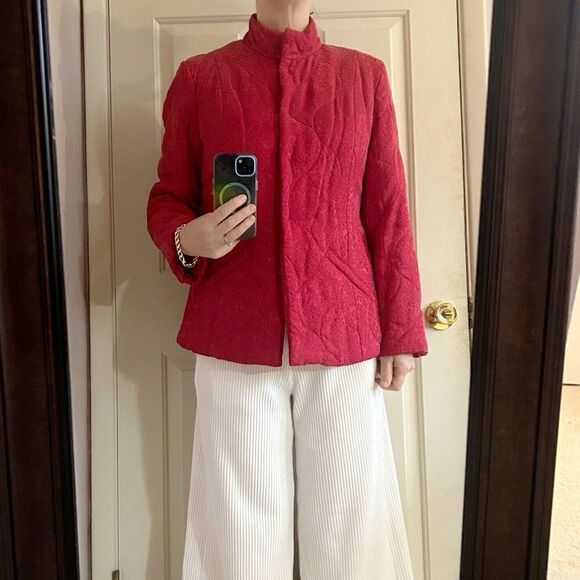 Vintage J Jill Red Silk Jacket Mandarin Collar Size Medium - Picture 5 of 12